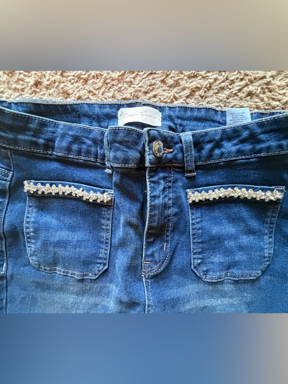 Copper Flash Rhinestone Front Square Pocket Wide-Leg Jeans - Picture 4 of 10